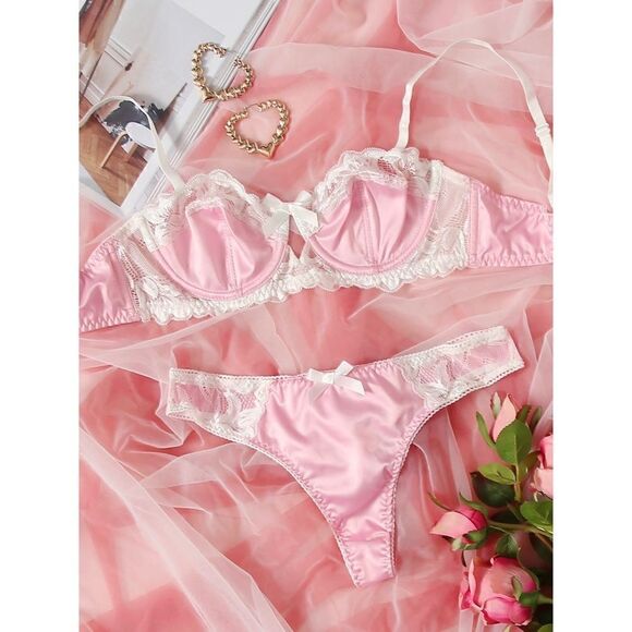 Sexy Satin Lace Lingerie Set - Picture 8 of 9